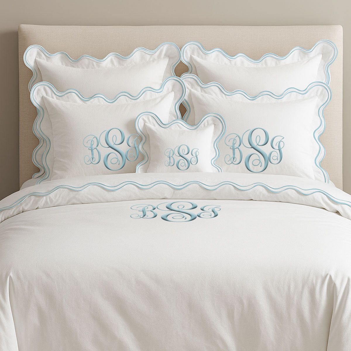 Monogram Cotton Luxurious Double Scallop Duvet Cover