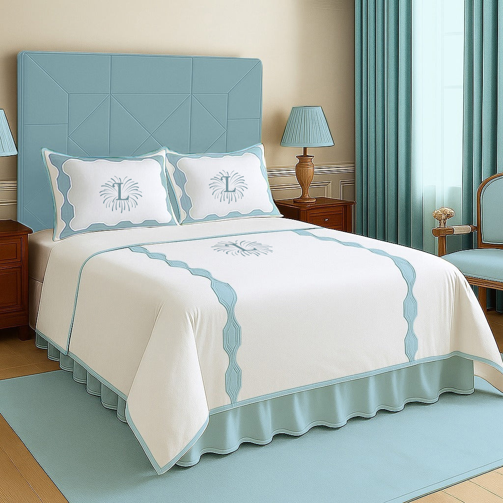 Monogram Hexagonal Applique Border Cotton Duvet Cover Set