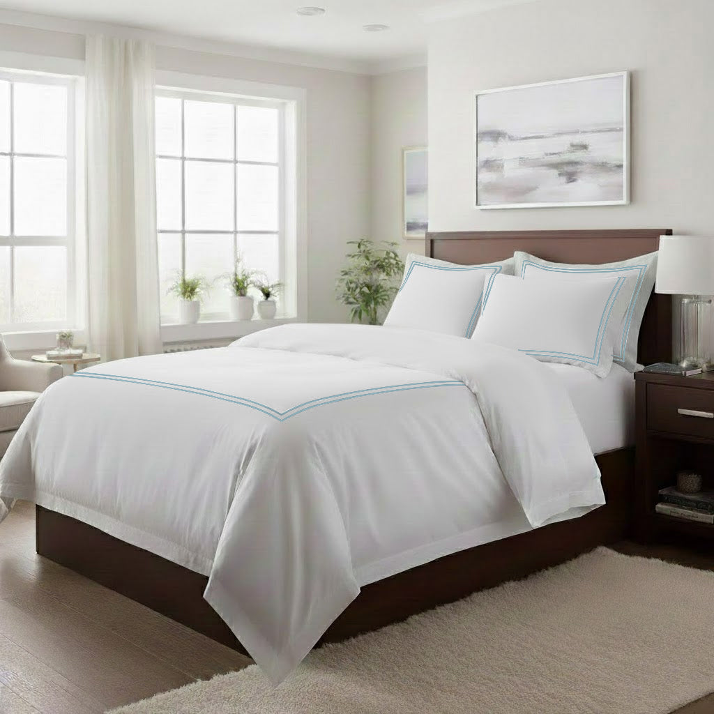 400TC Cotton Double Embroidery Sateen Solid Duvet Cover Set