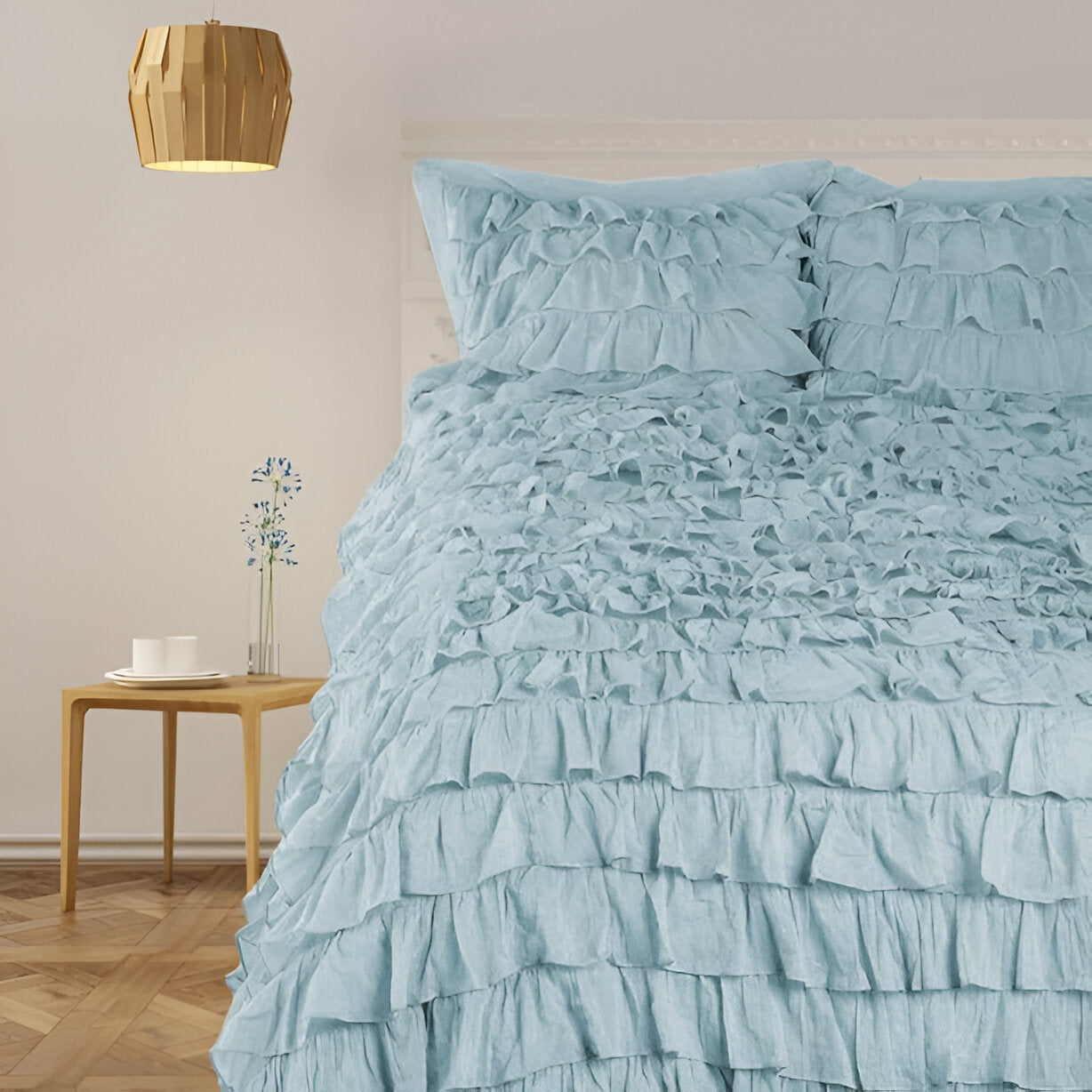 400TC Sateen Solid Cotton Waterfall Ruffle Duvet Cover Set