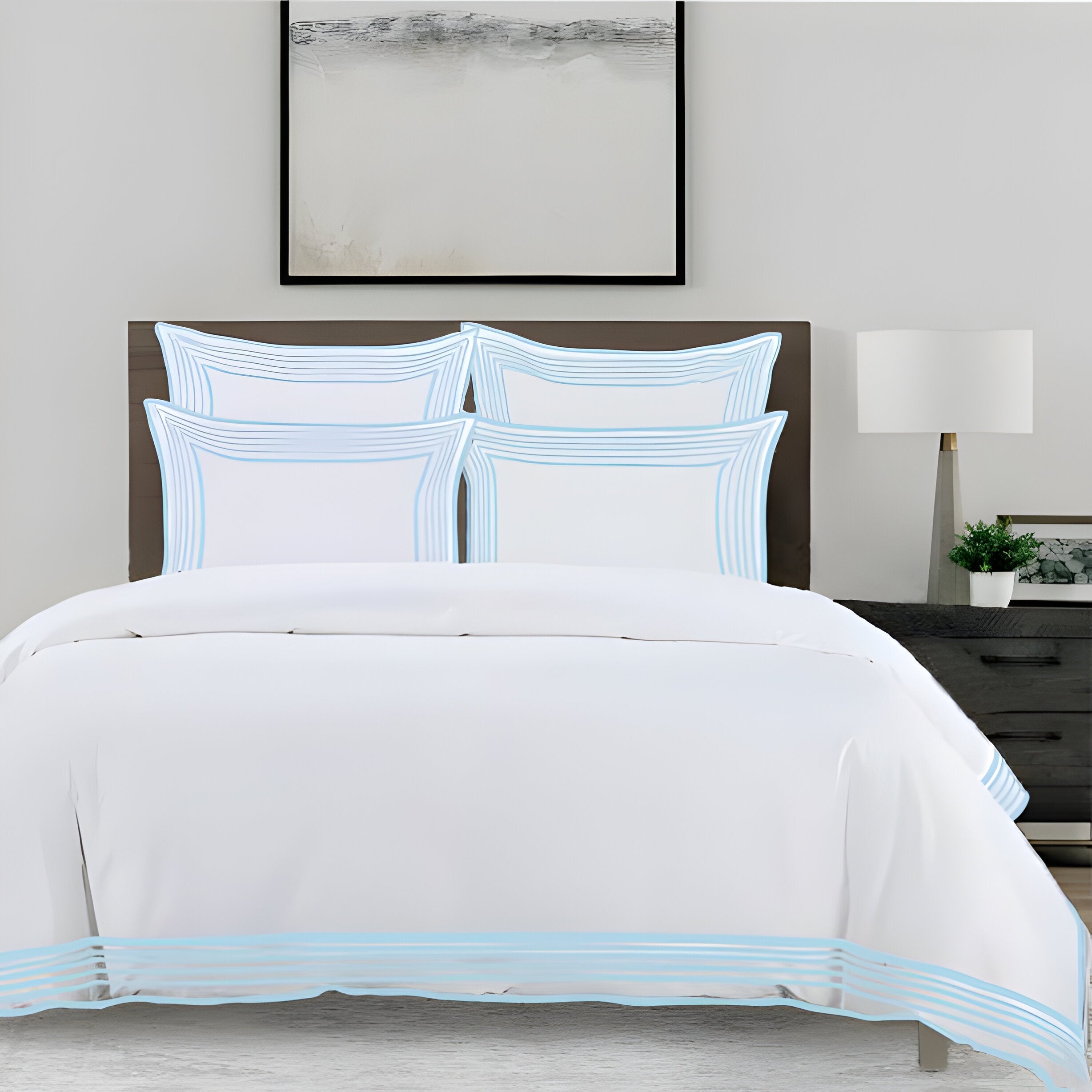 Smart Border 400TC Cotton Embroidery Sateen Solid Duvet Cover Set