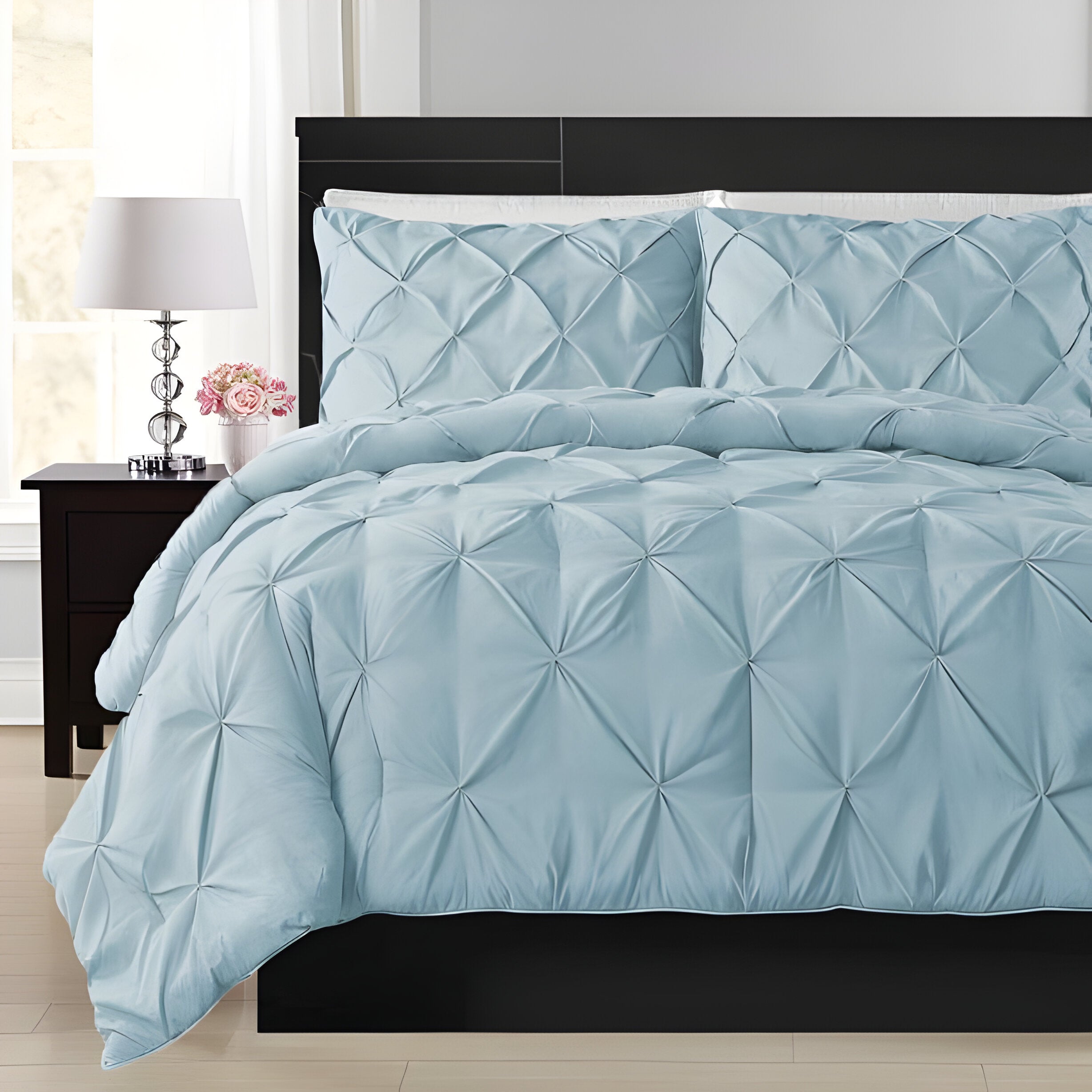 400TC Cotton Pintuck Sateen Solid Duvet Cover Set
