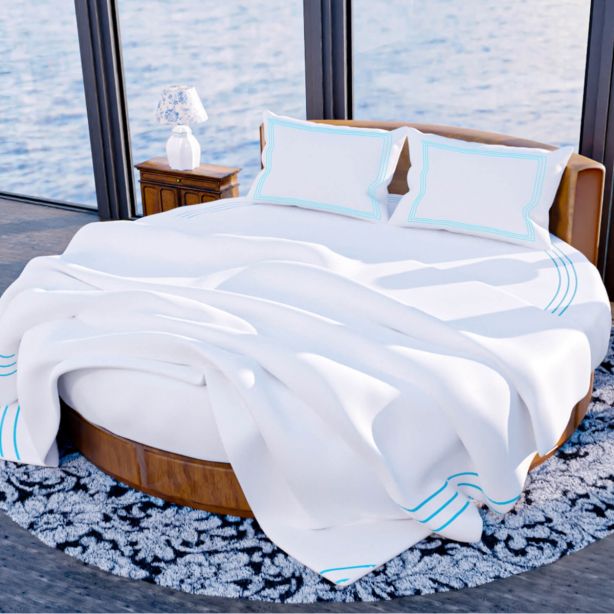 400TC Cotton Triple Embroidery Sateen Solid Round Duvet Cover Set