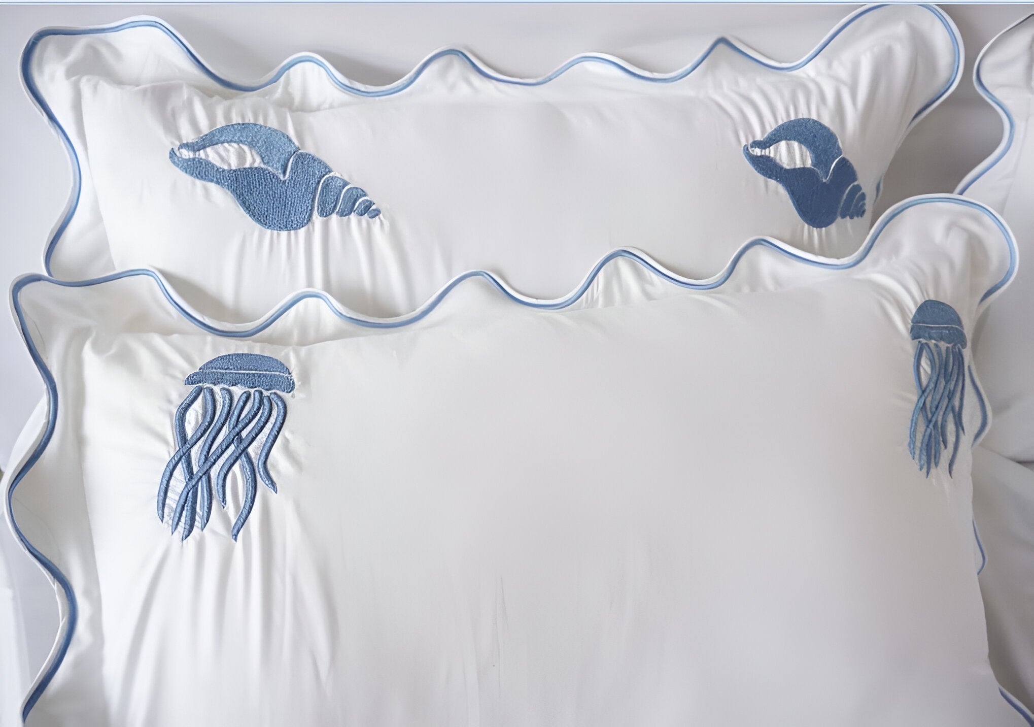 Seahorse Embroidered Cotton Sateen Duvet Cover Set