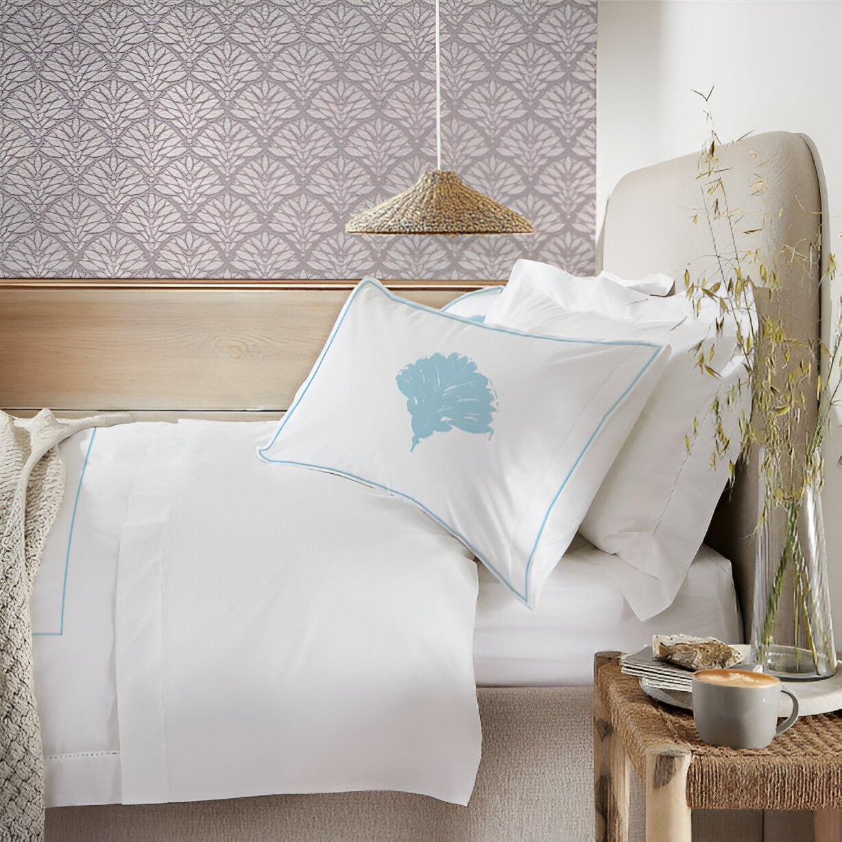 Leafy Embroidered Cotton Sateen Duvet Cover Set