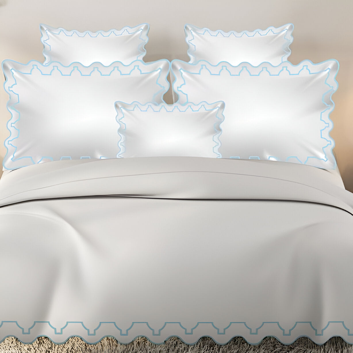 Imaginary Scallop 400TC Cotton Embroidery Sateen Solid Duvet Cover Set