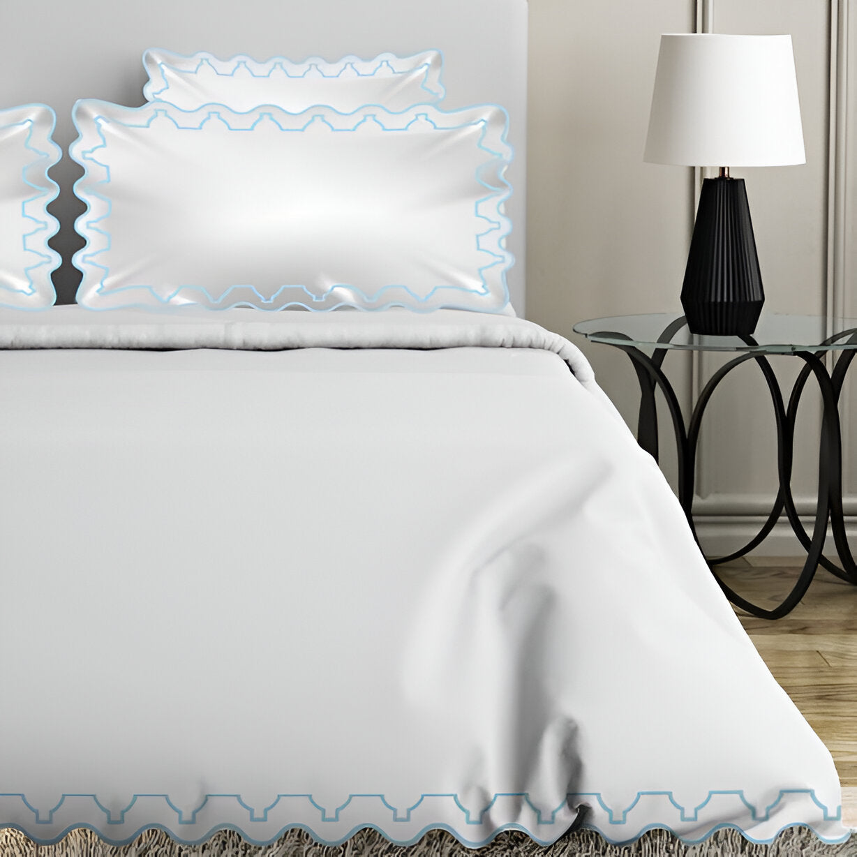 Imaginary Scallop 400TC Cotton Embroidery Sateen Solid Duvet Cover Set