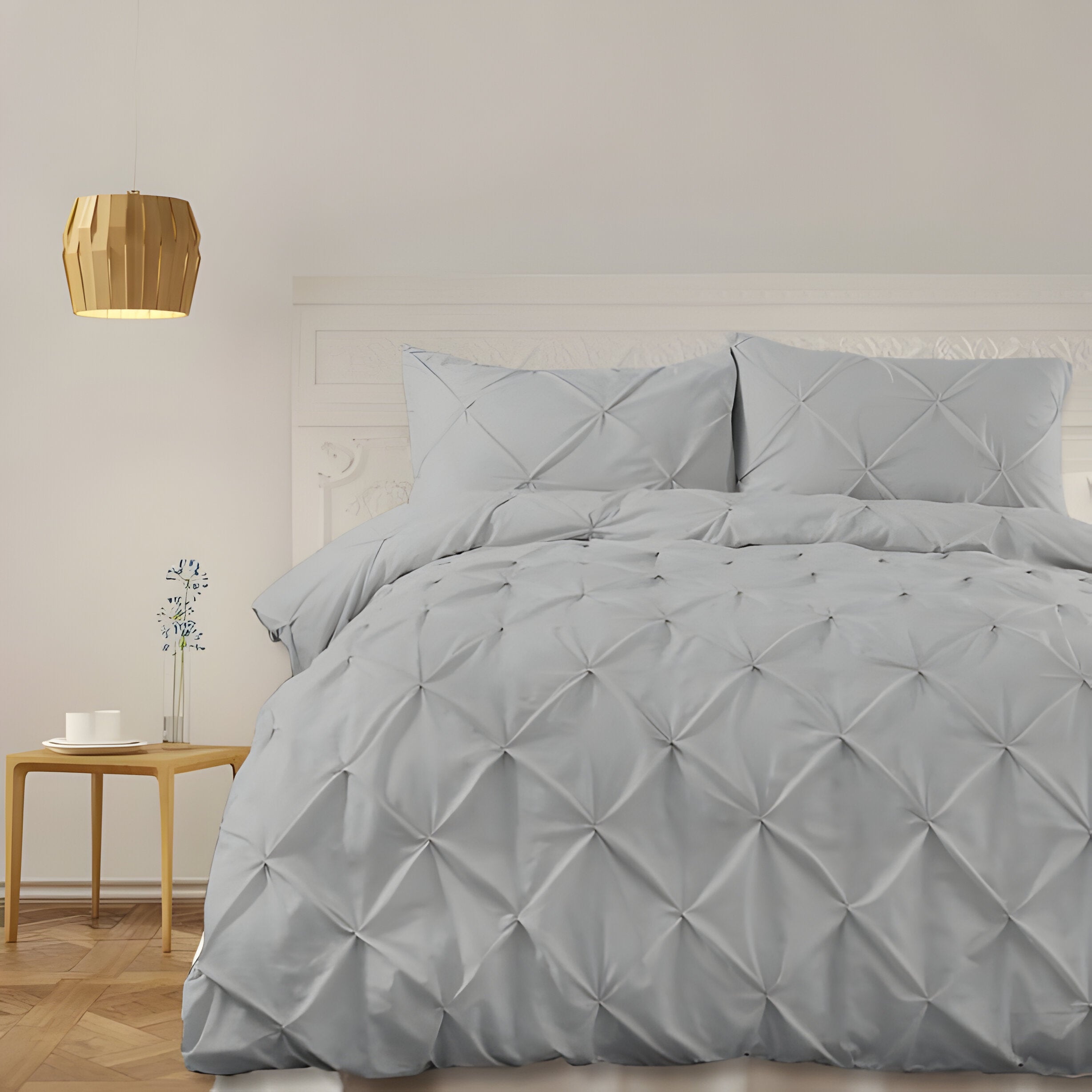 400TC Cotton Pintuck Sateen Solid Duvet Cover Set