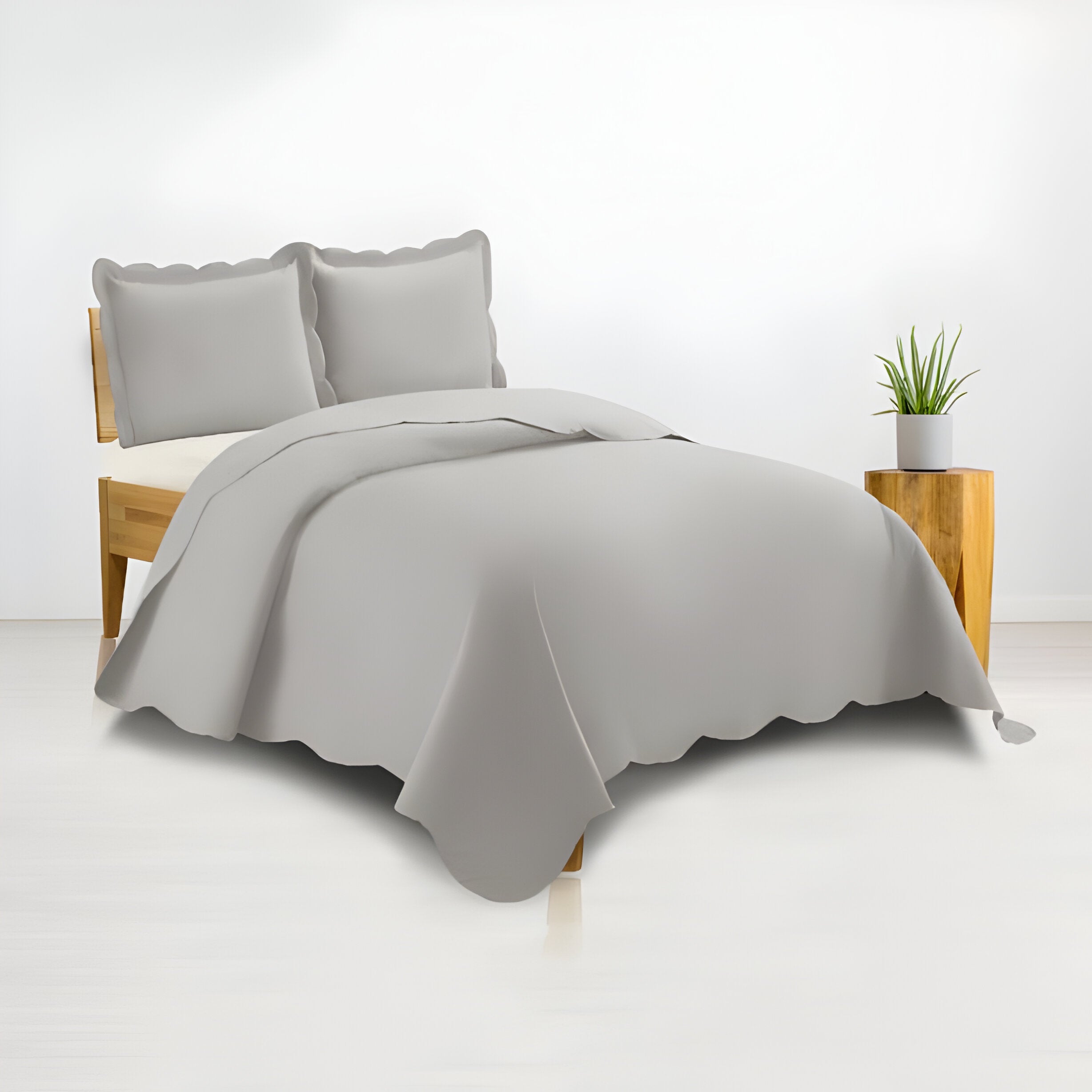 400TC Cotton Sateen Solid Scalloped Duvet Cover Set