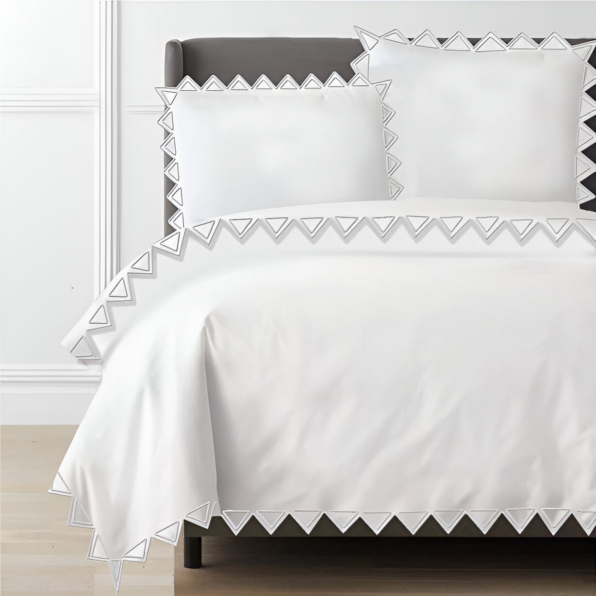 Ashley 400TC Cotton Traingle Embroidery Sateen Solid Duvet Cover Set
