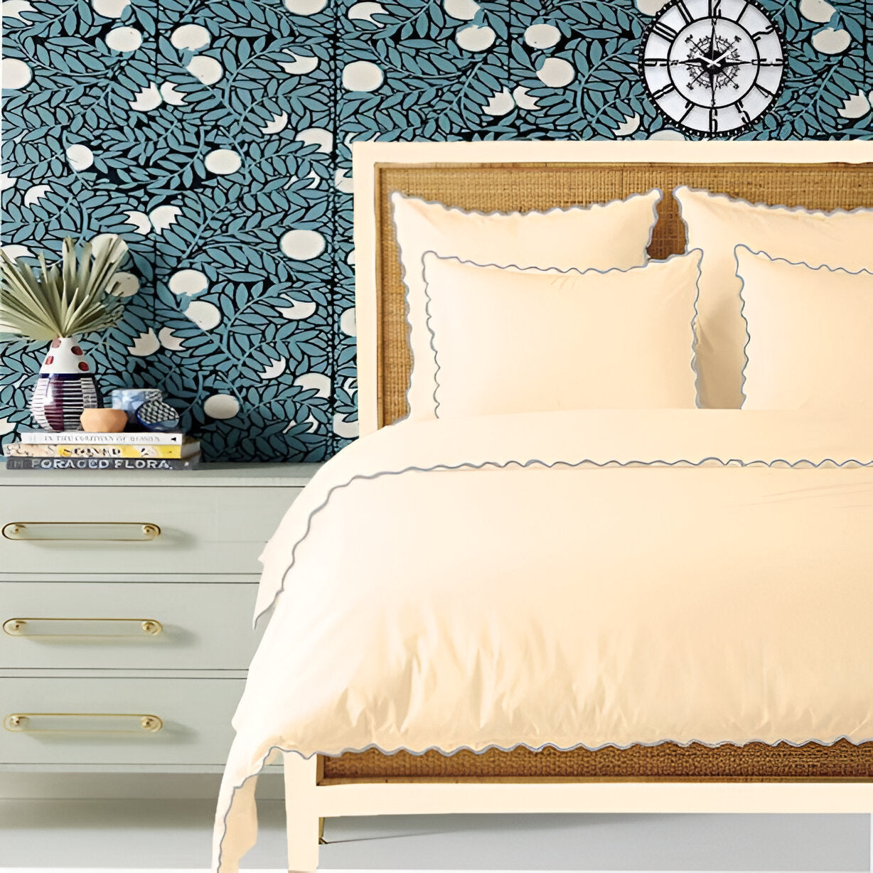 Ivory 400TC Cotton Small Scallop Embroidery Duvet Cover Set