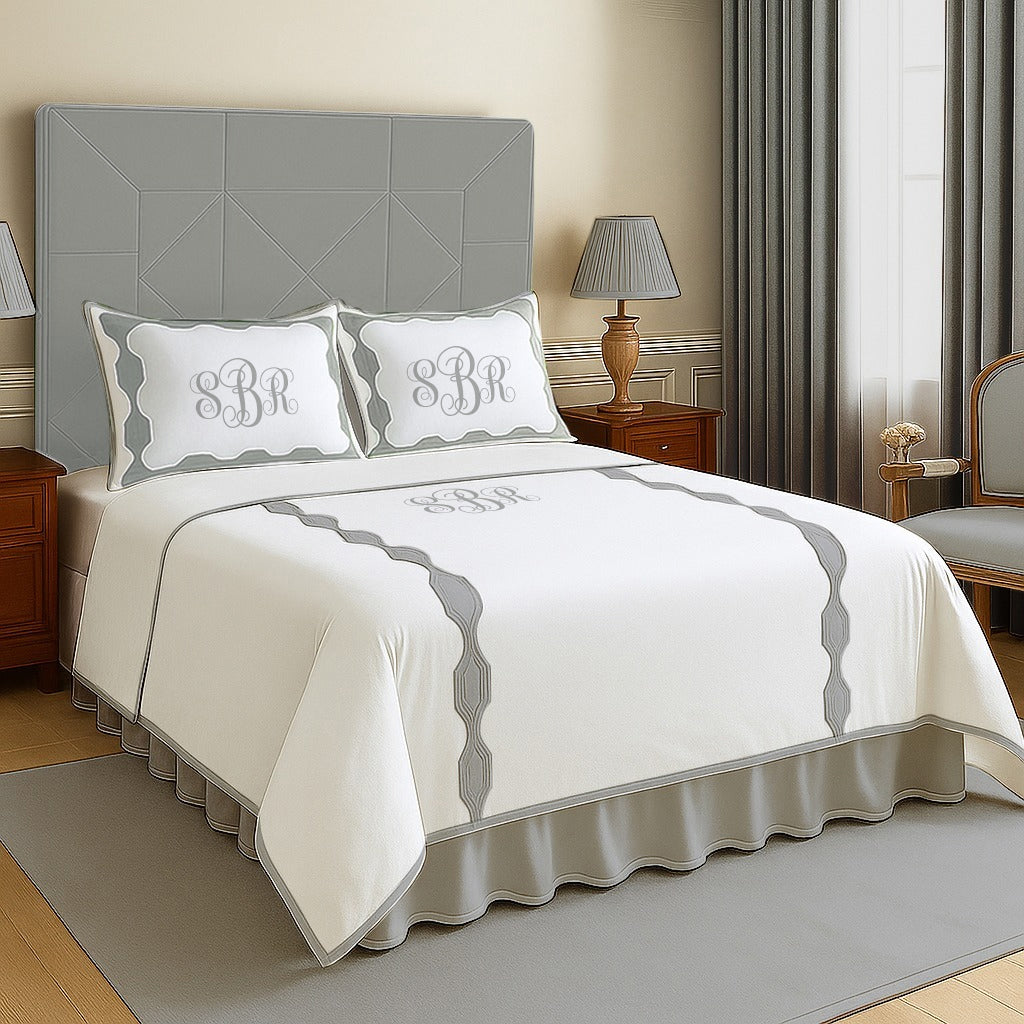 Monogram Hexagonal Applique Border Cotton Duvet Cover Set