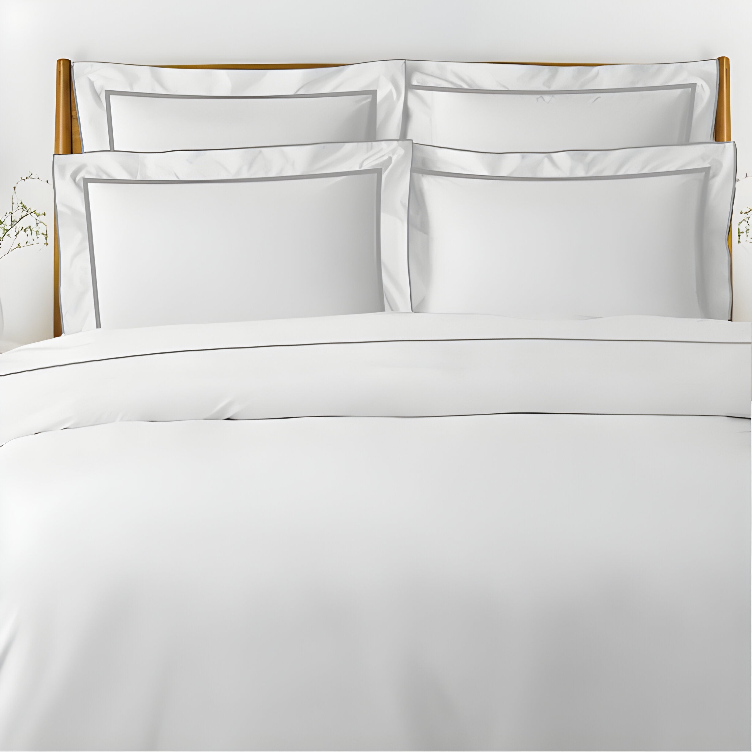 400TC Embroidery & Border Cotton Sateen Solid Duvet Cover Set