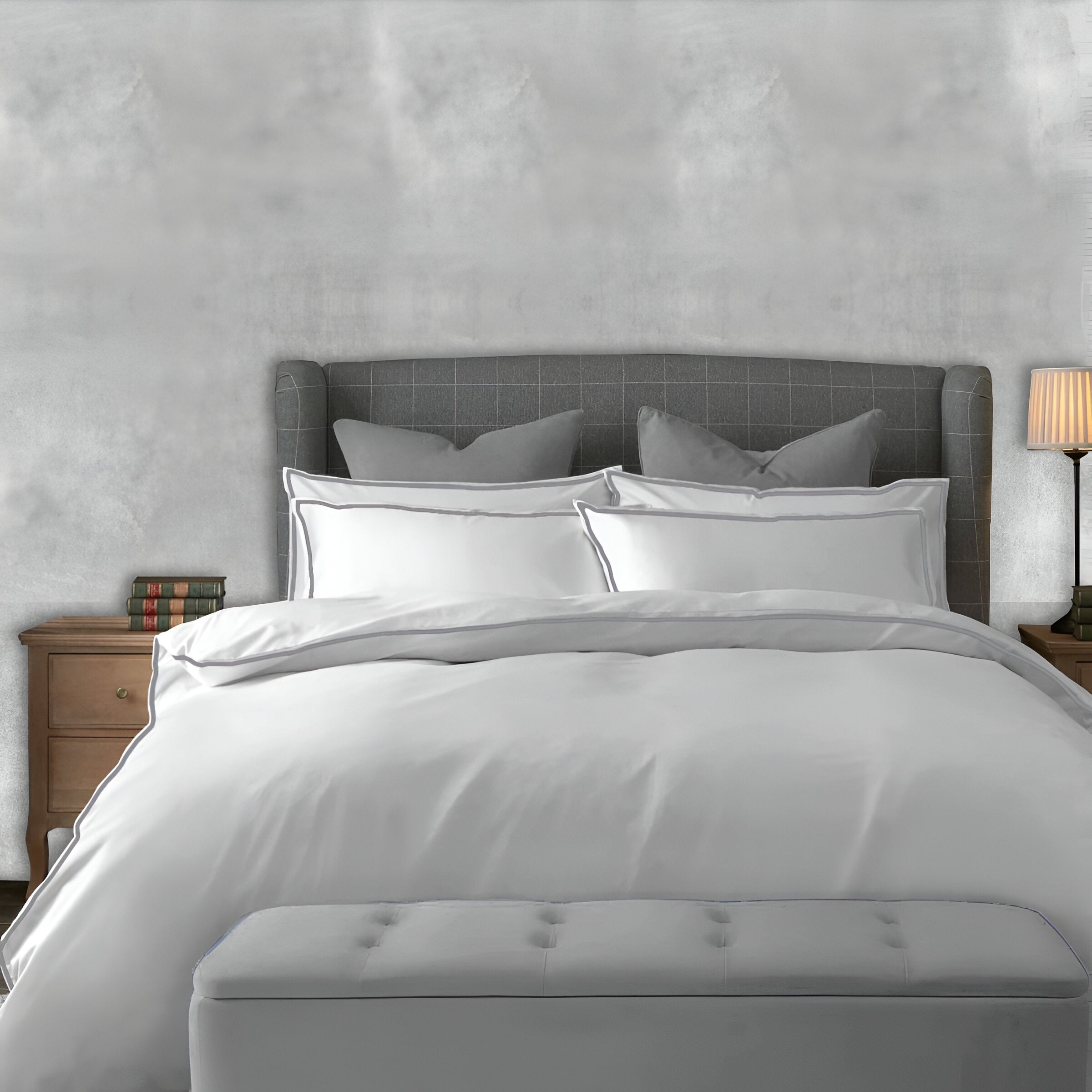 400TC Embroidery Cotton Sateen Solid Duvet Cover Set