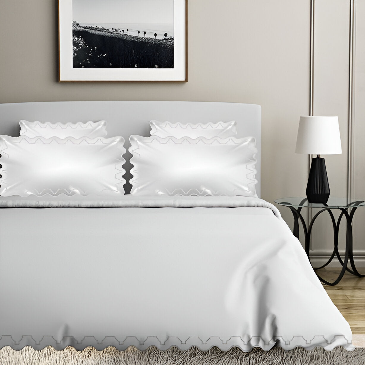 Imaginary Scallop 400TC Cotton Embroidery Sateen Solid Duvet Cover Set