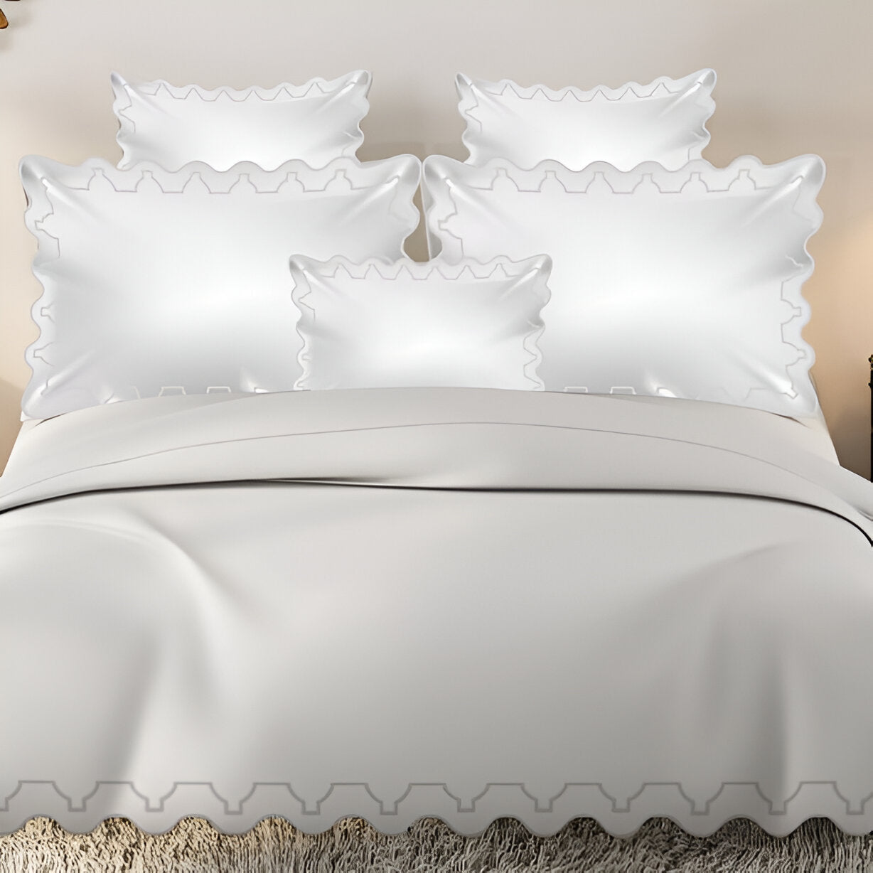 Imaginary Scallop 400TC Cotton Embroidery Sateen Solid Duvet Cover Set