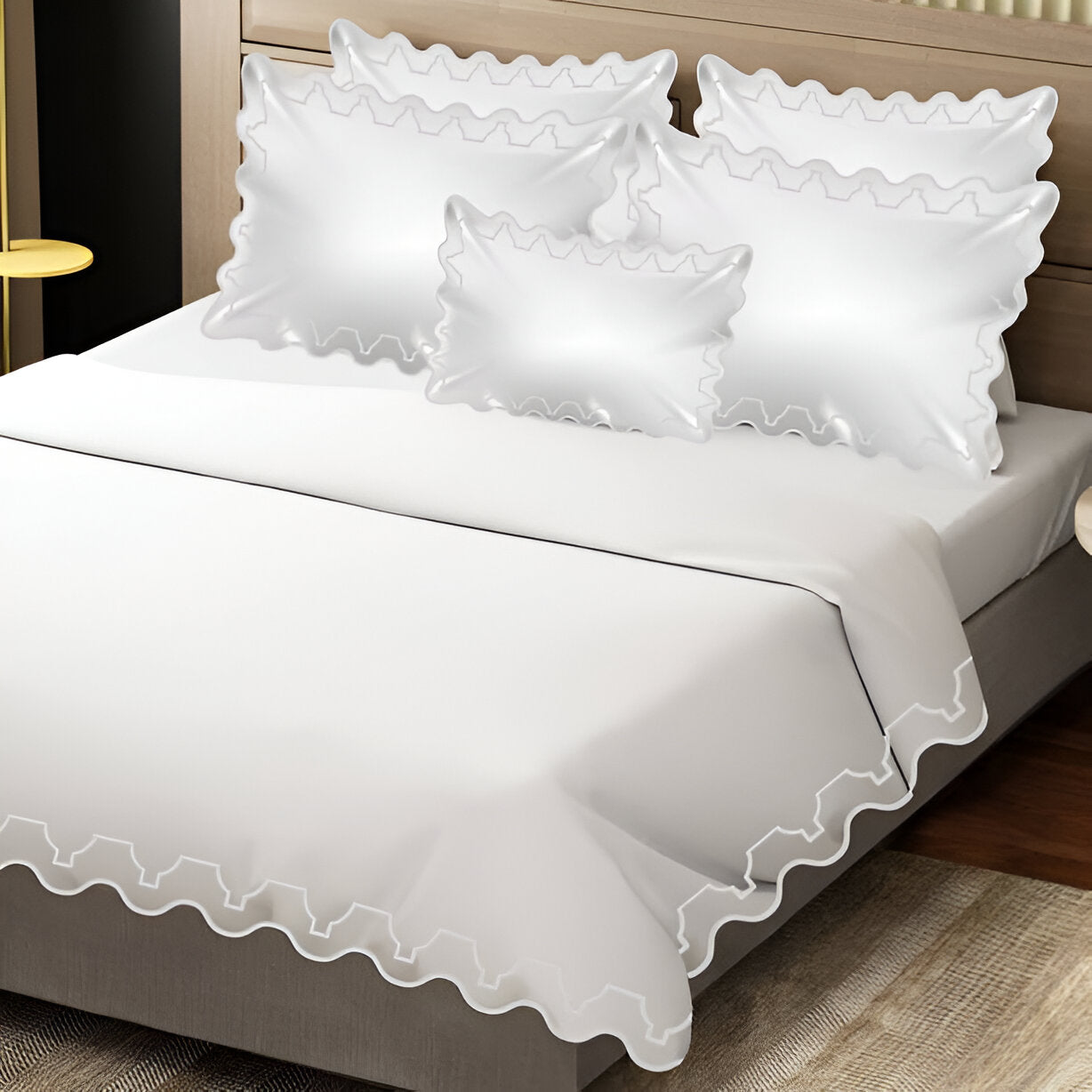 Imaginary Scallop 400TC Cotton Embroidery Sateen Solid Duvet Cover Set