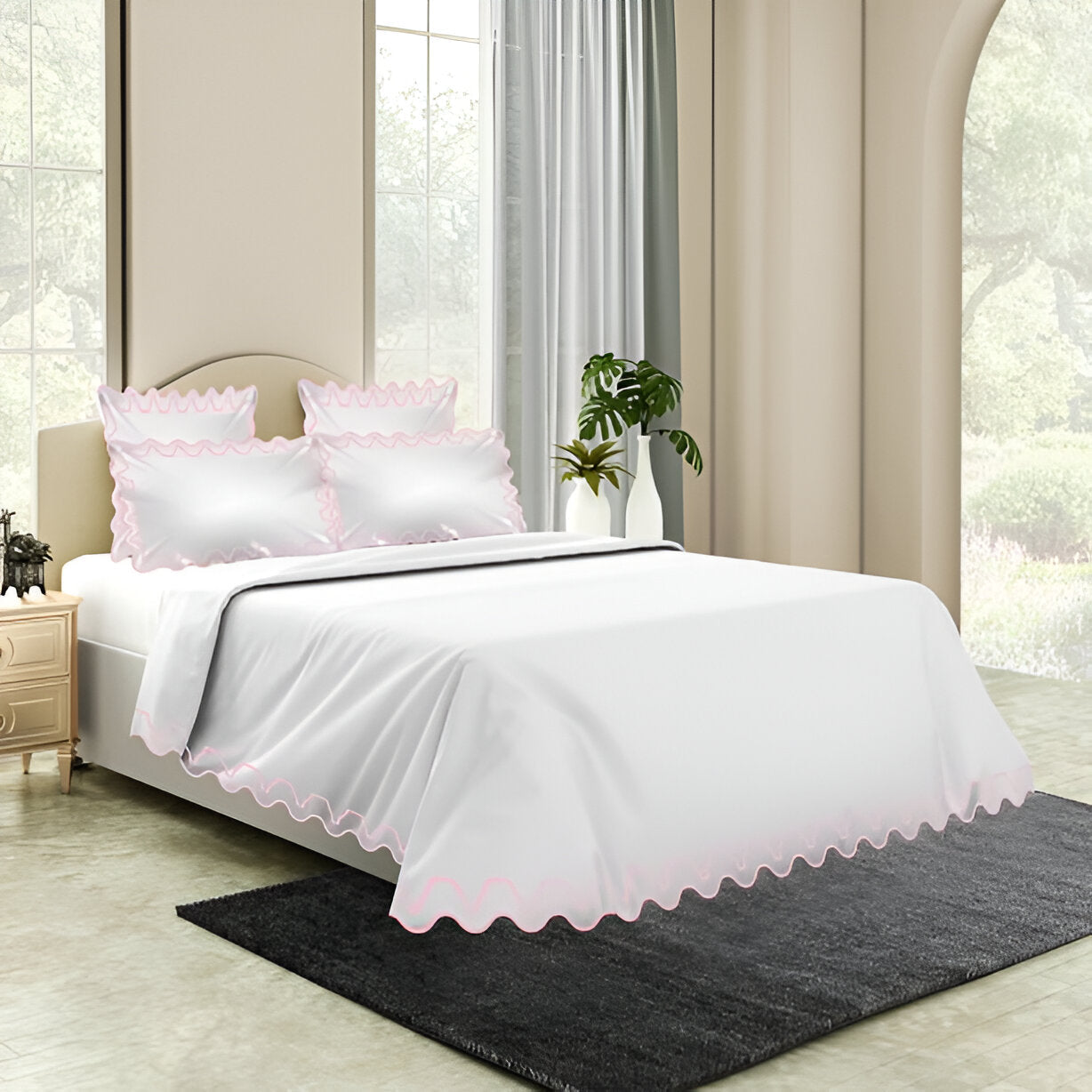 Imaginary Scallop 400TC Cotton Embroidery Sateen Solid Duvet Cover Set