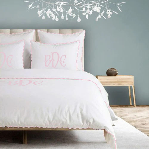 Monogram 400TC Cotton Small Scallop Embroidery Duvet Cover Set