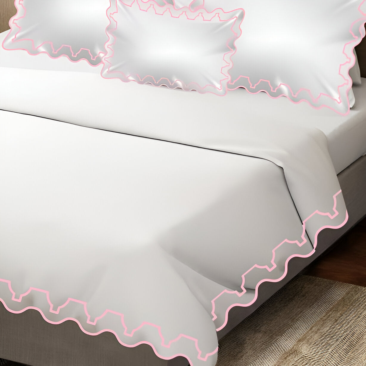 Imaginary Scallop 400TC Cotton Embroidery Sateen Solid Duvet Cover Set
