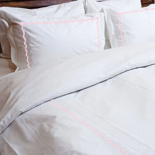 Ava 400TC Cotton Scallop Embroidery Sateen Solid Duvet Cover Set
