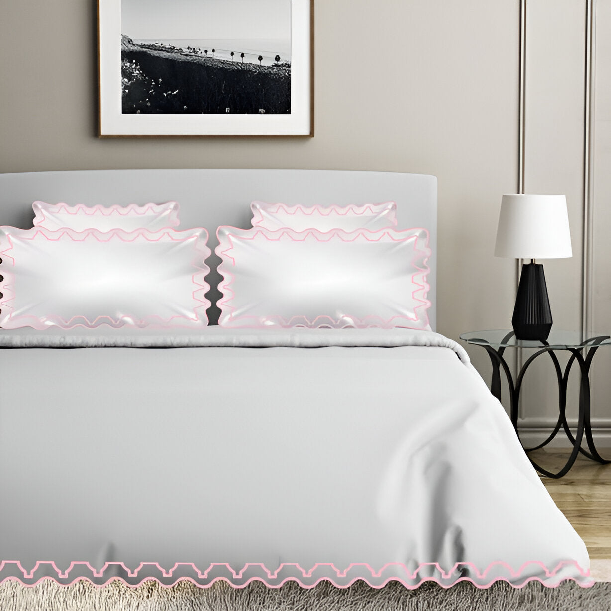 Imaginary Scallop 400TC Cotton Embroidery Sateen Solid Duvet Cover Set