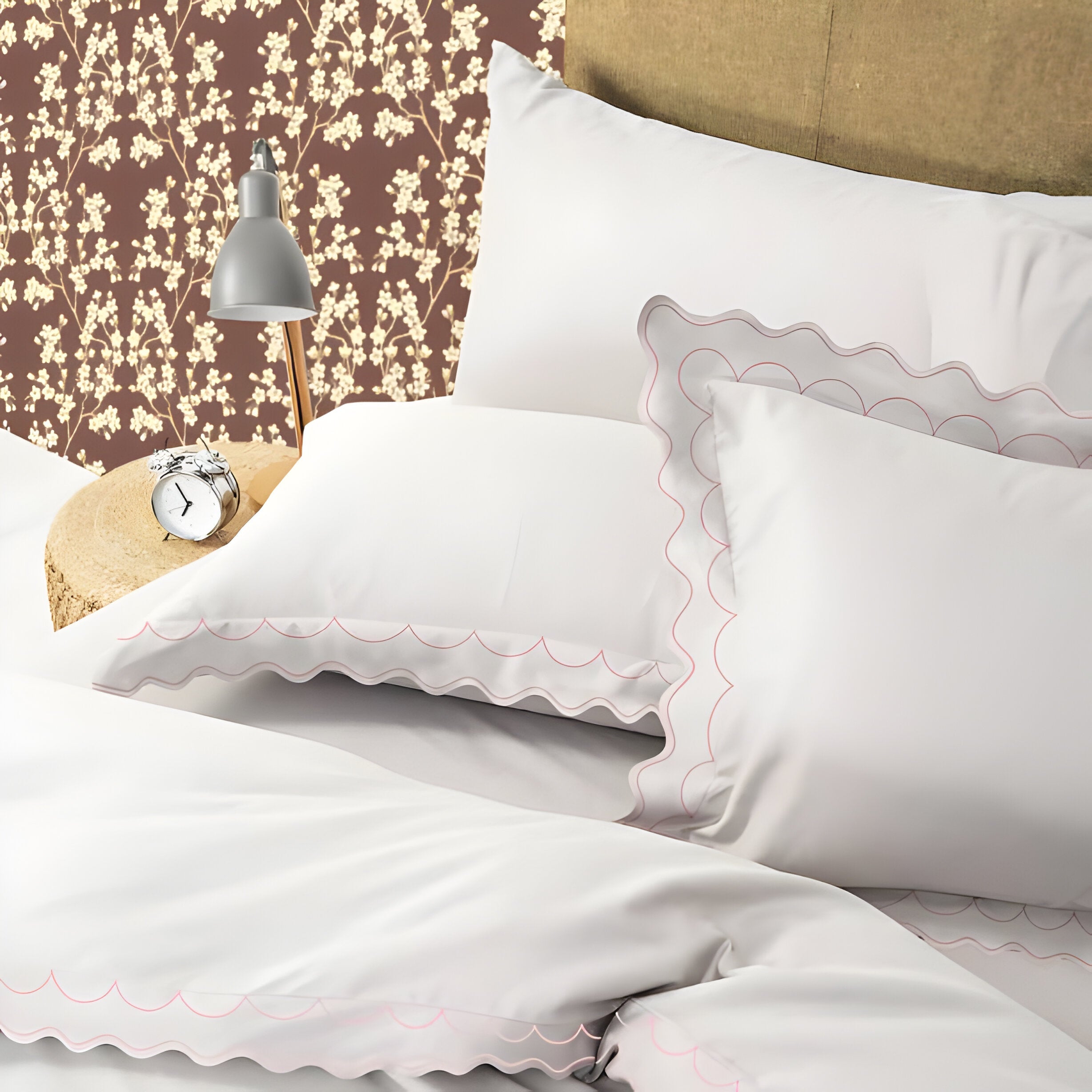 400TC Cotton Sateen Double Scallop Embroidery Duvet Cover Set