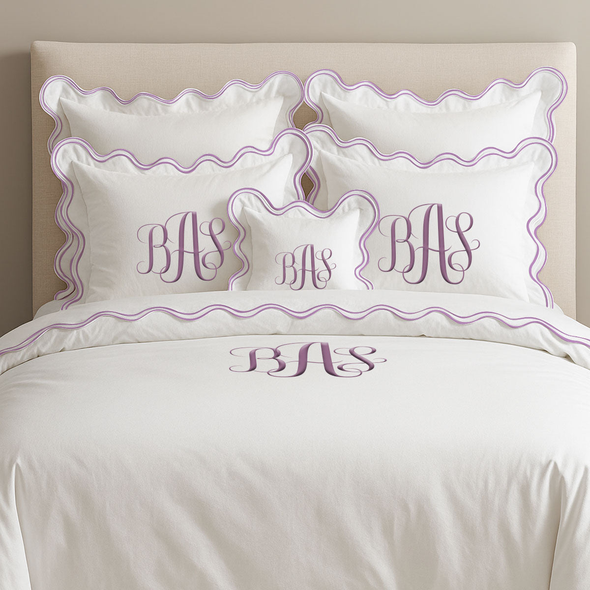 Monogram Cotton Luxurious Double Scallop Duvet Cover
