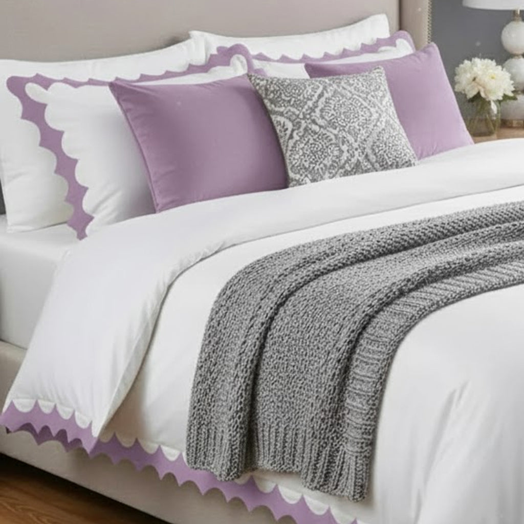Reverse Scalloped Applique Embroidery Cotton Duvet Cover Set