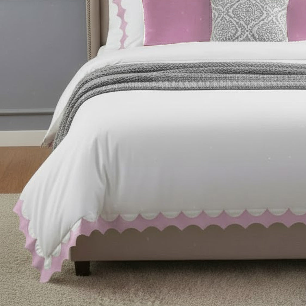 Reverse Scalloped Applique Embroidery Cotton Duvet Cover Set