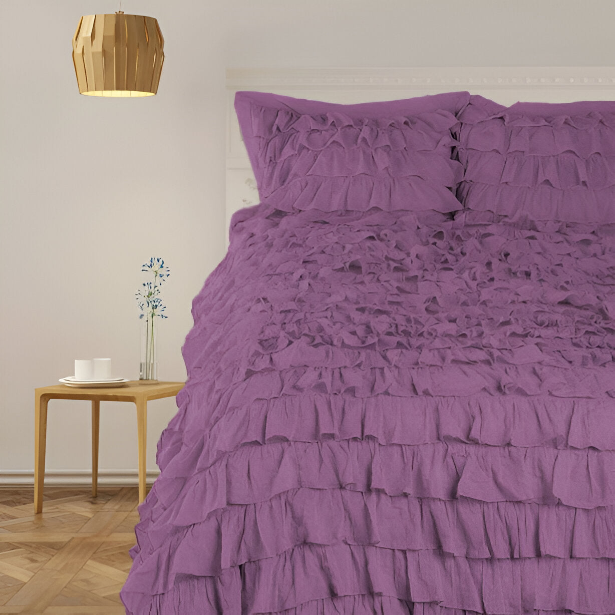 400TC Sateen Solid Cotton Waterfall Ruffle Duvet Cover Set