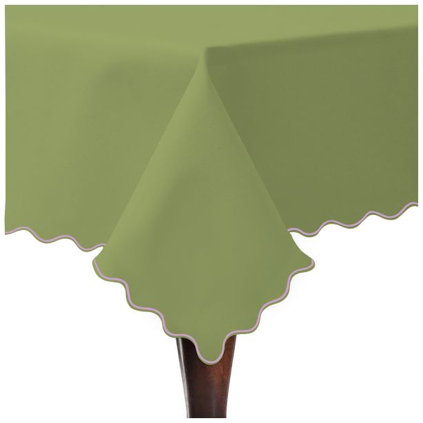 Scallop Embroidery Sateen Cotton Solid Table Cloth - Sage