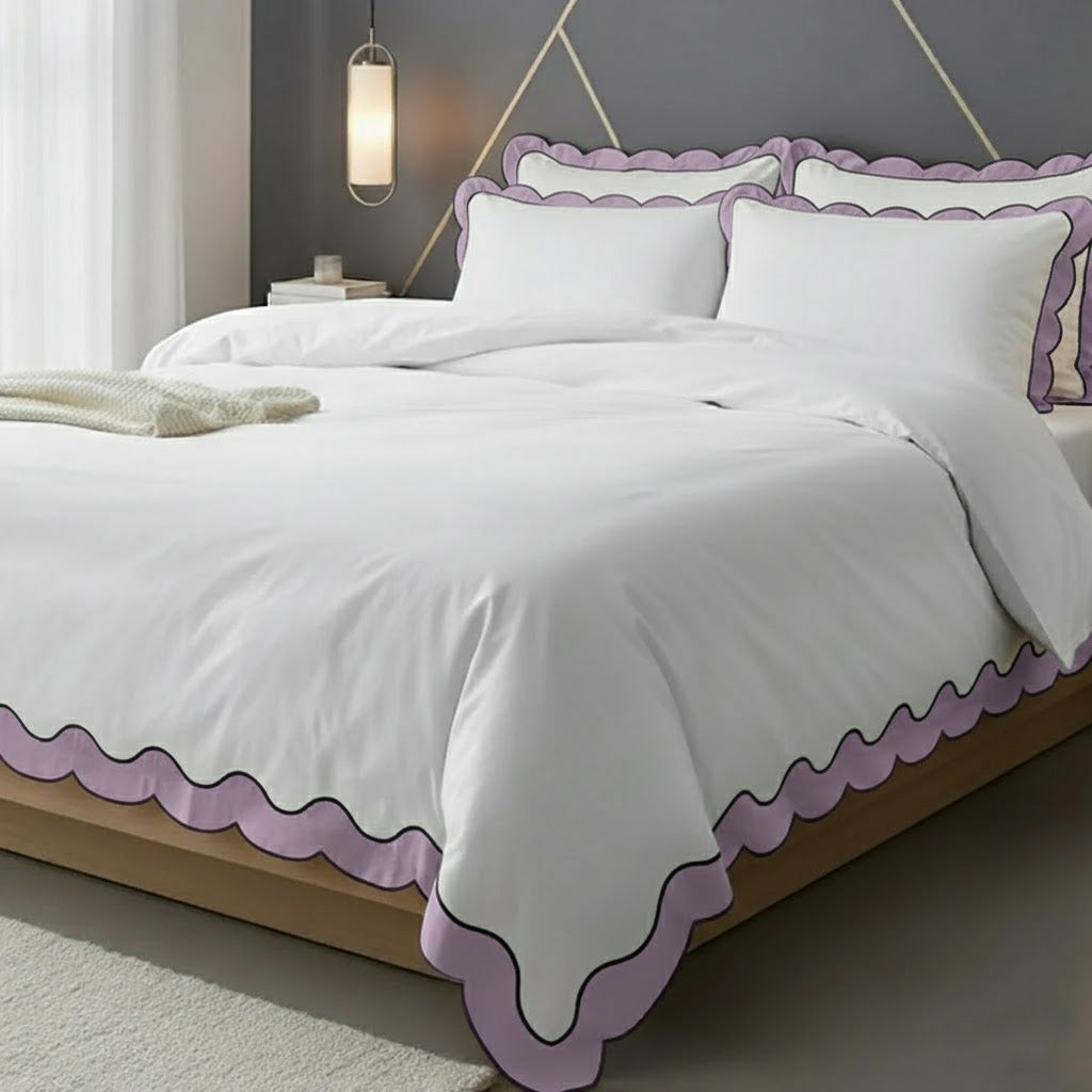 Scalloped & Wavy Applique Embroidery Cotton Duvet Cover Set