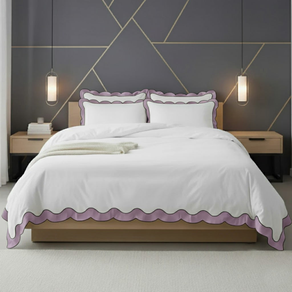 Scalloped & Wavy Applique Embroidery Cotton Duvet Cover Set