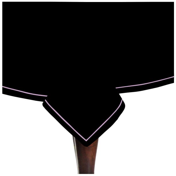 Single Embroidery Border Sateen Cotton Solid Table Cloth - Black