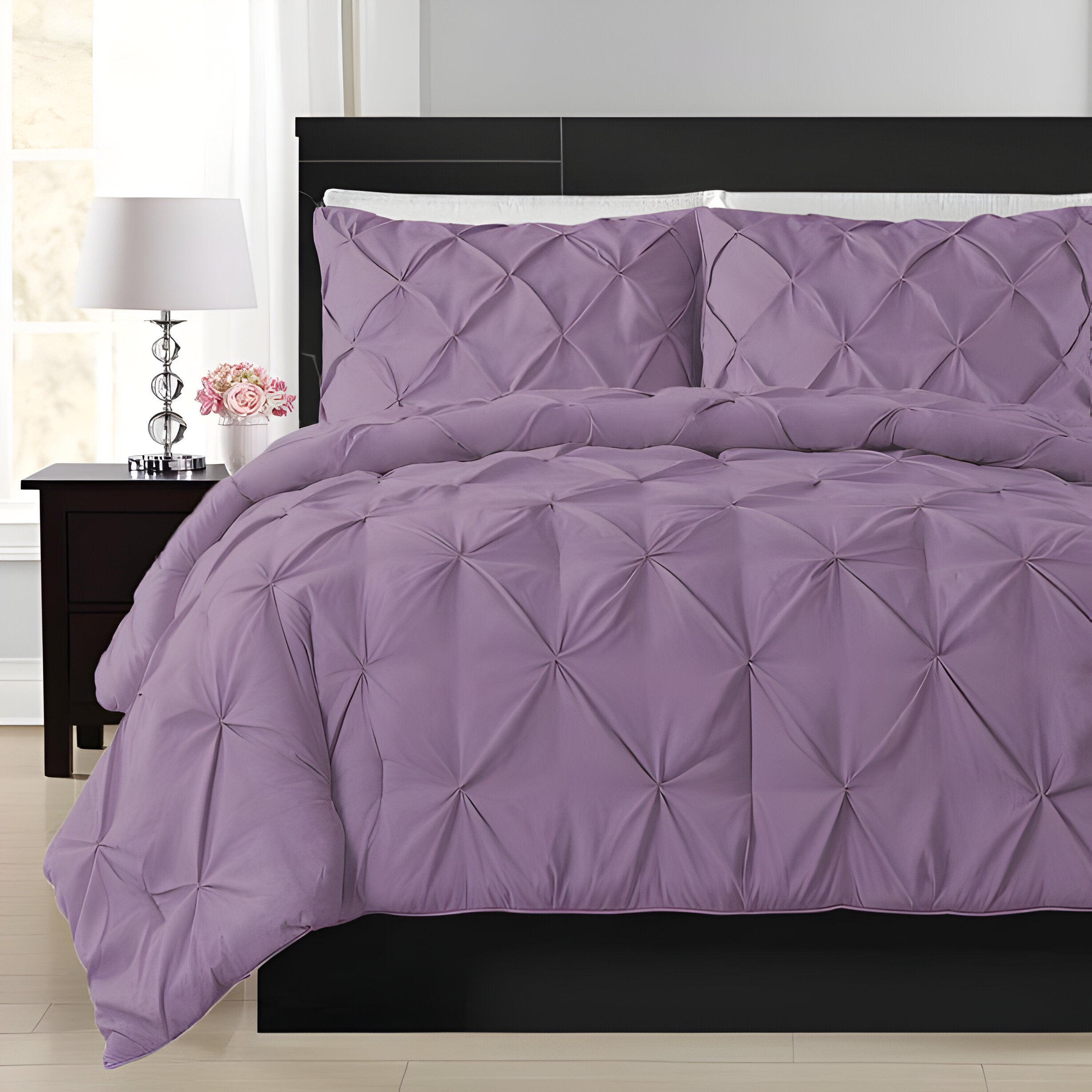 400TC Cotton Pintuck Sateen Solid Duvet Cover Set