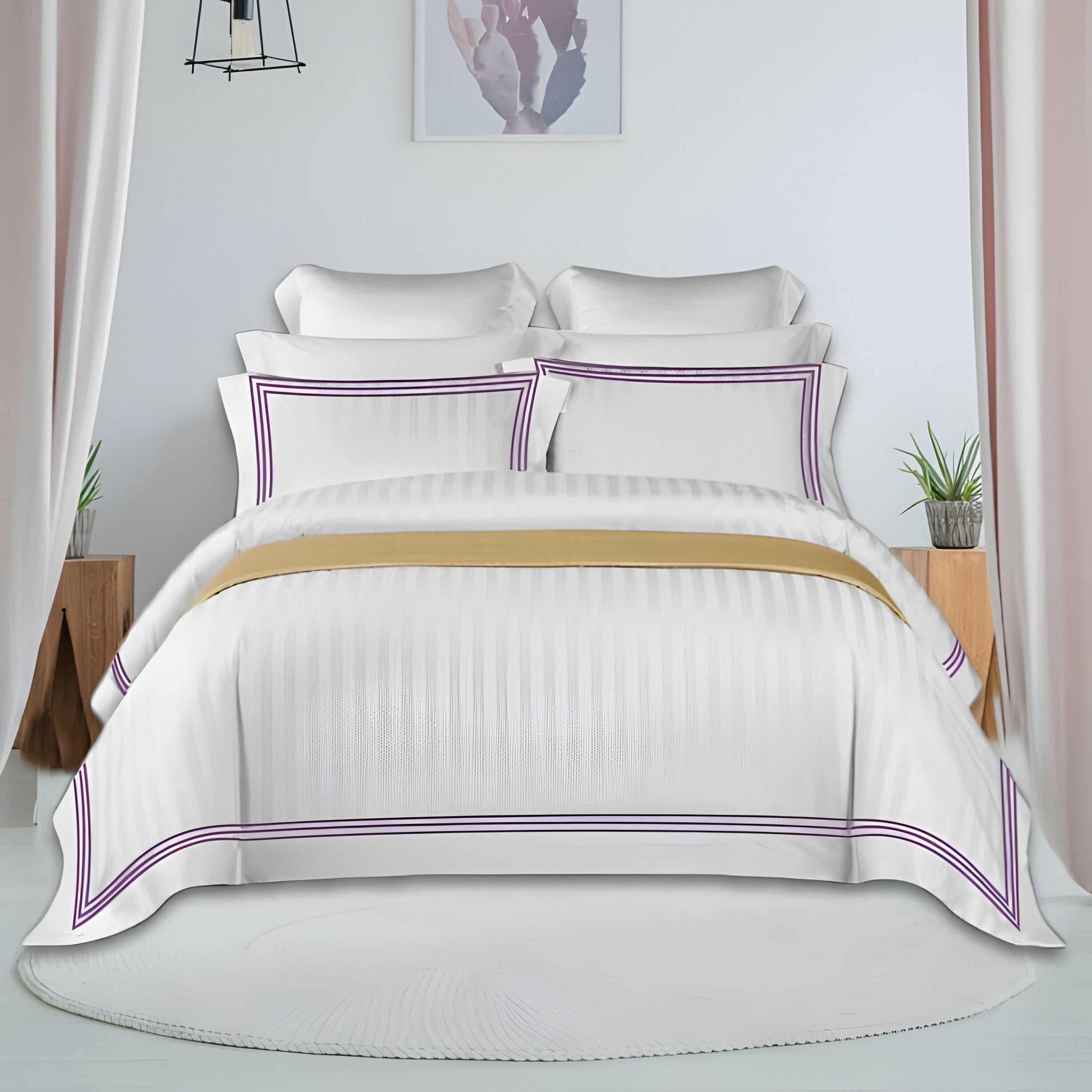 400TC Cotton Sateen Triple Edge Embroidery Stripe Duvet Cover Set