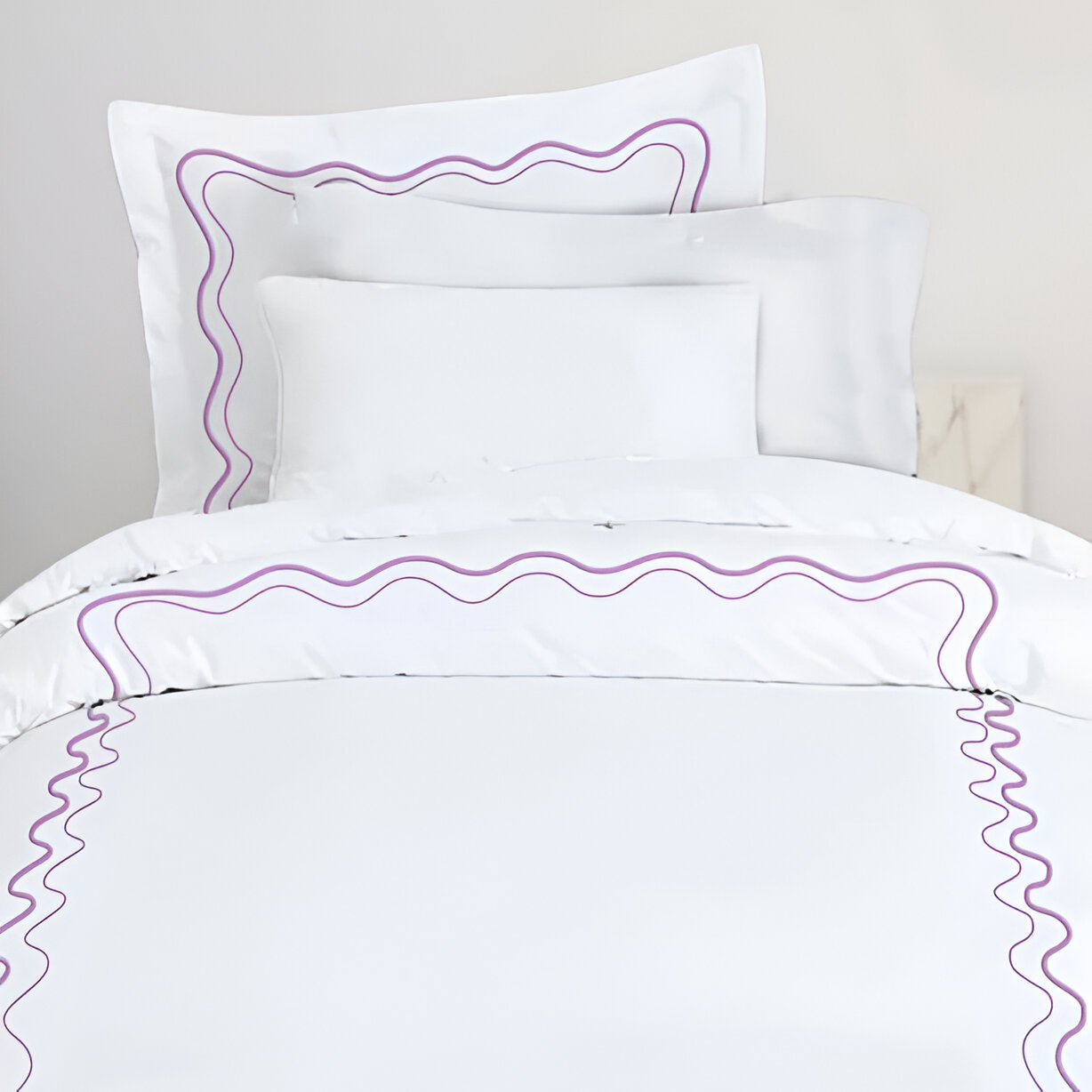Double Wavy Embroidered Cotton Duvet Cover Set