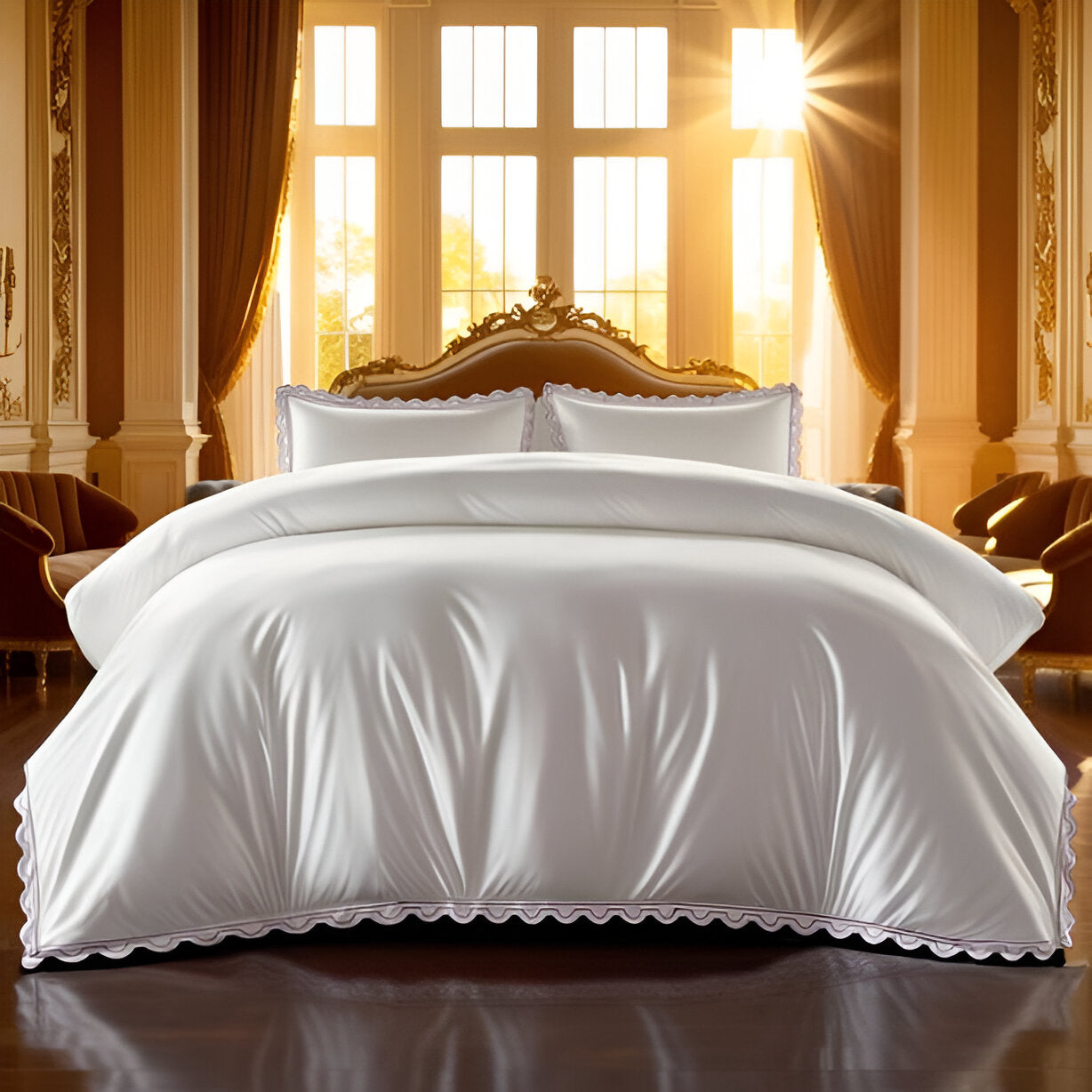 400TC U Shape Scallop Embroidery Cotton Duvet Cover Set