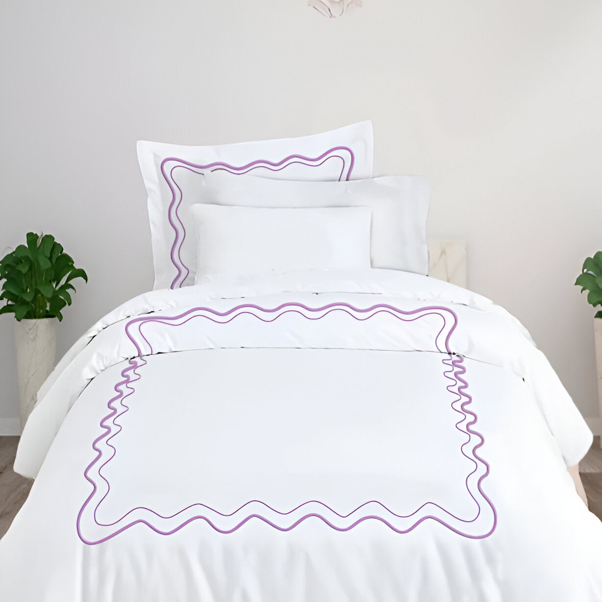 Double Wavy Embroidered Cotton Duvet Cover Set