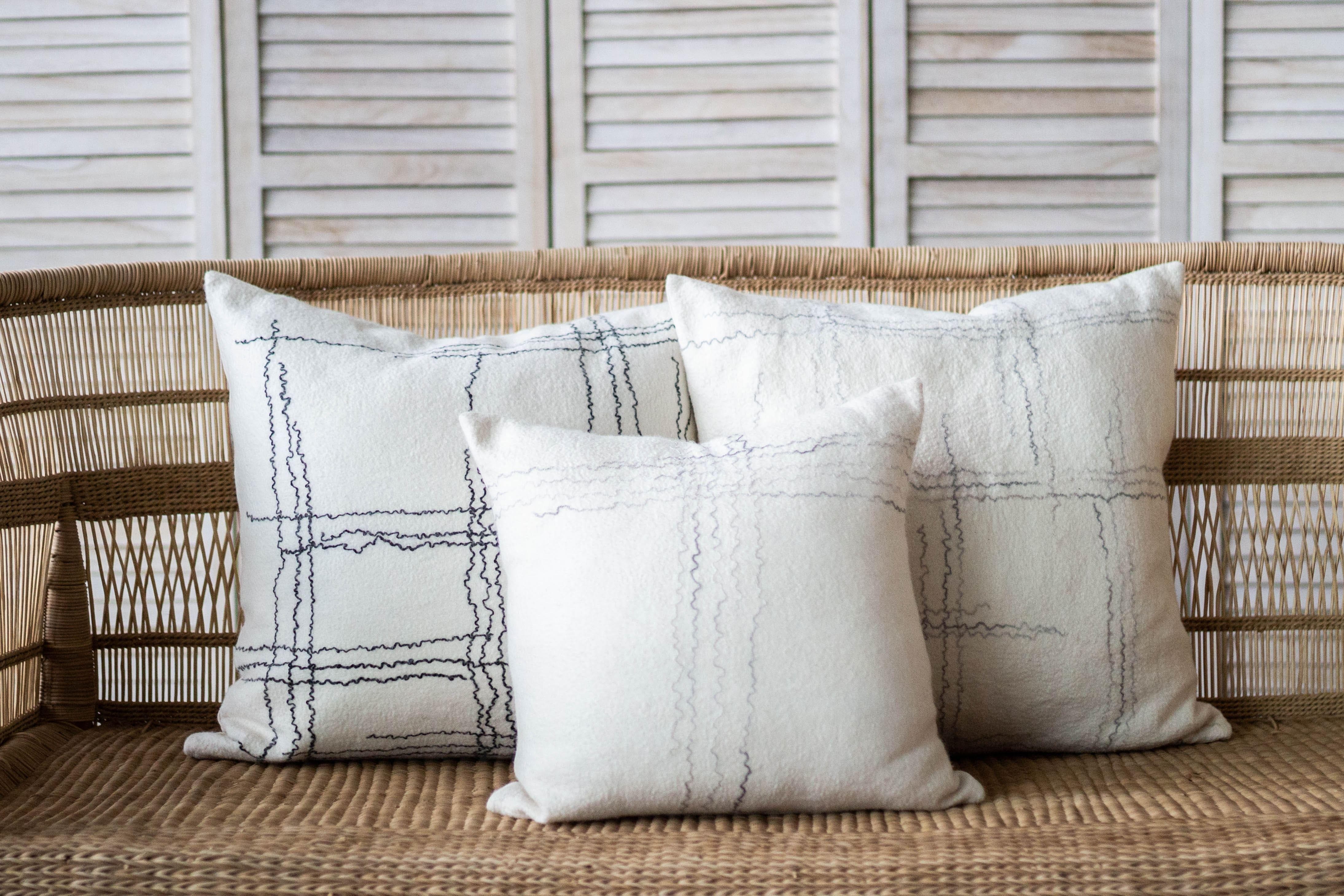 Linear Organic Wool and Silk Throw Pillow