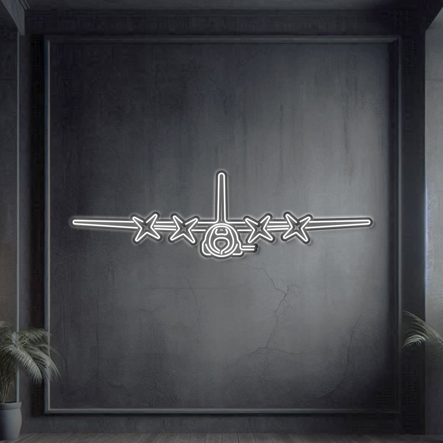 AC-130U Front Metall Neon Flugzeug Wandkunst - NCN0012