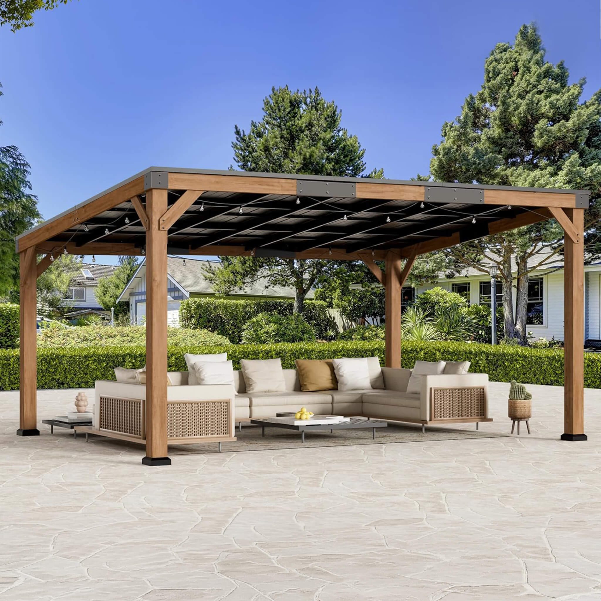 Alora Luxury Modern Cedar Gazebo With Sloped Hardtop Roof (SAK35720)
