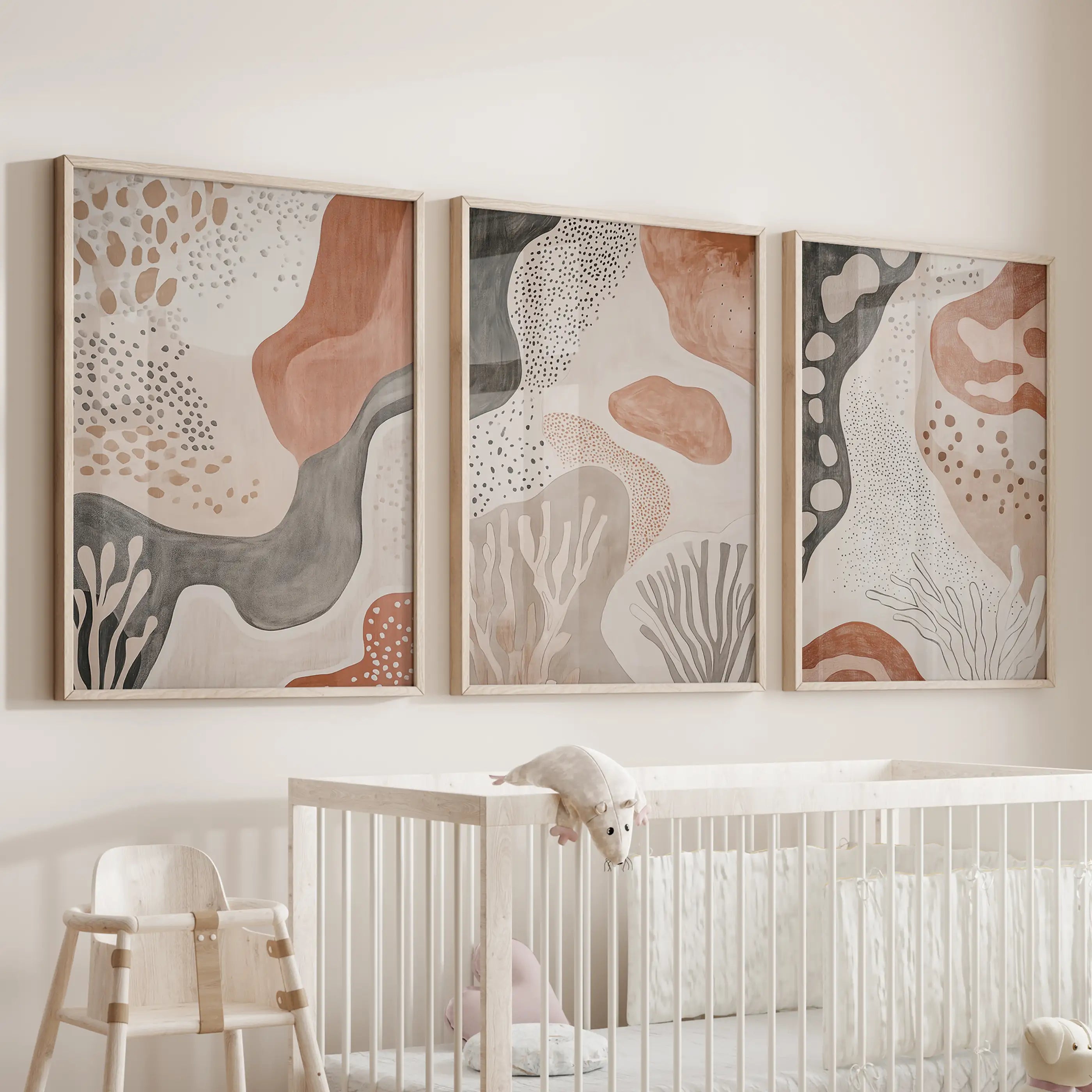Neutral Terracotta 3 Piece Wall Art. Boho Abstract Prints