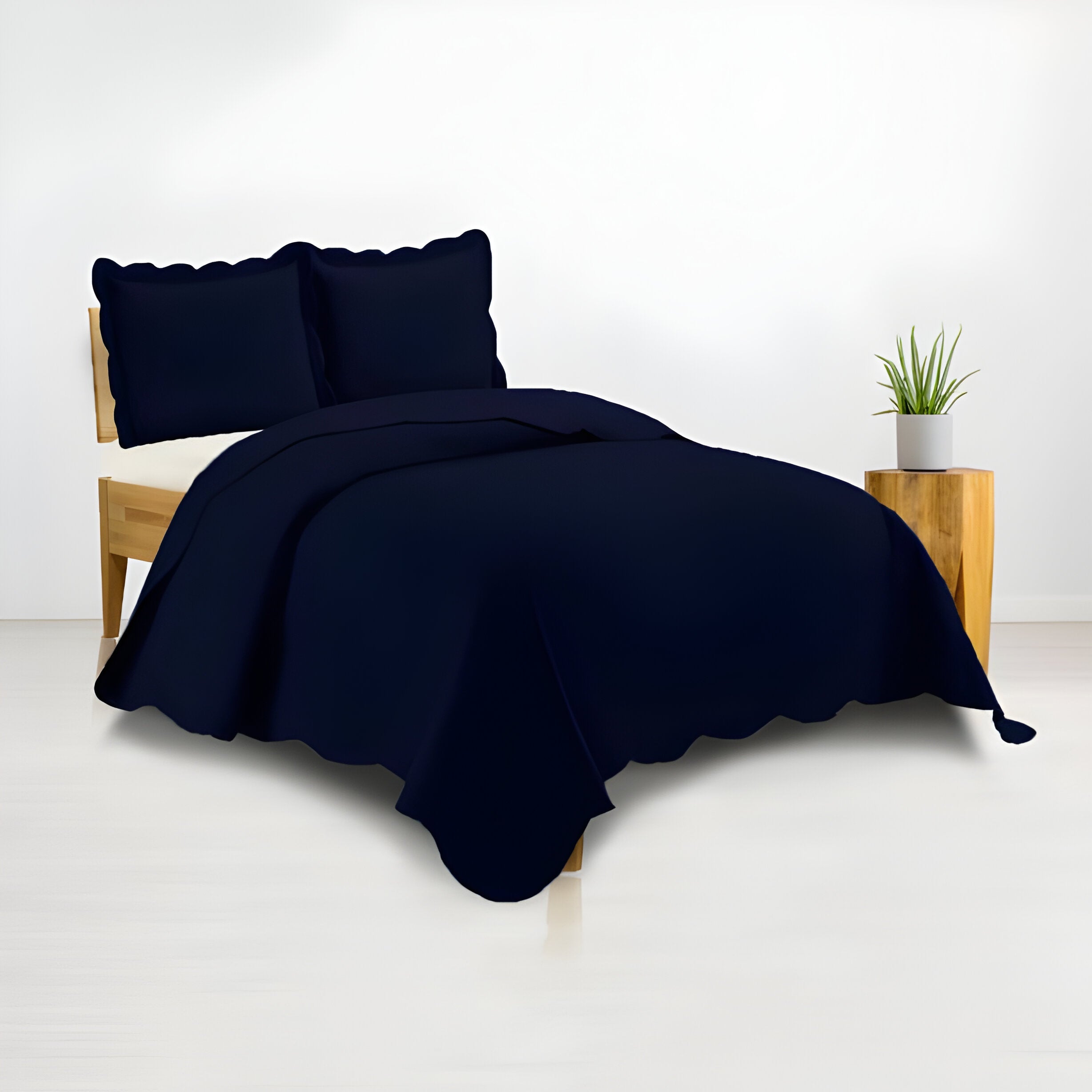 400TC Cotton Sateen Solid Scalloped Duvet Cover Set