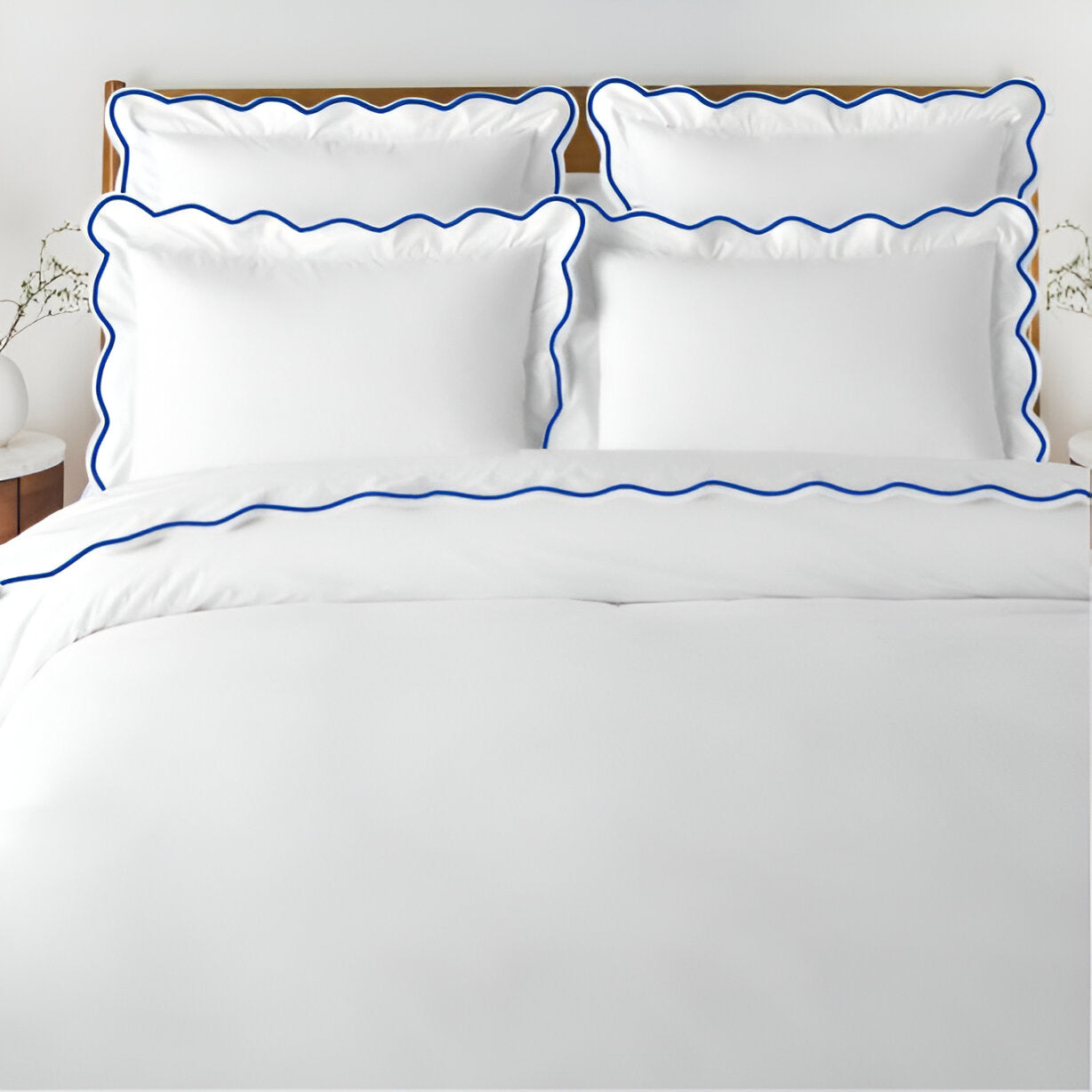 400TC Cotton Scallop Embroidery Sateen Solid Duvet Cover Set