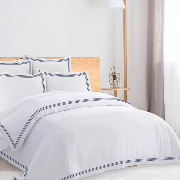 400TC Cotton Triple Edge Embroidery Sateen Solid Duvet Cover Set