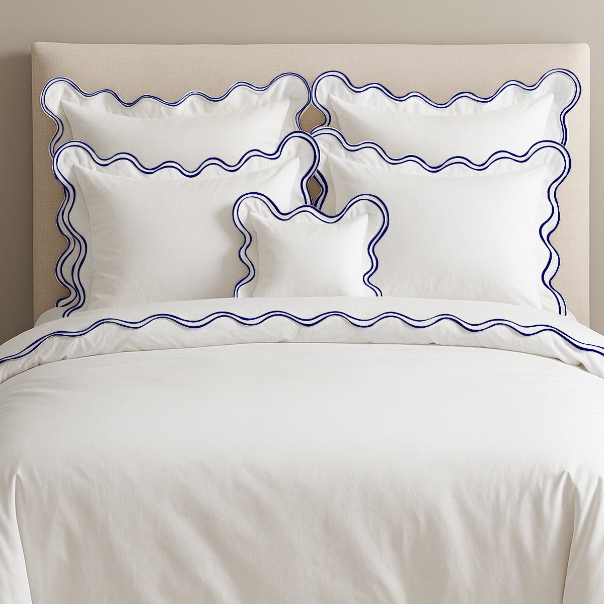 400TC Cotton Sateen Luxurious Double Scalloped Duvet Cover Set