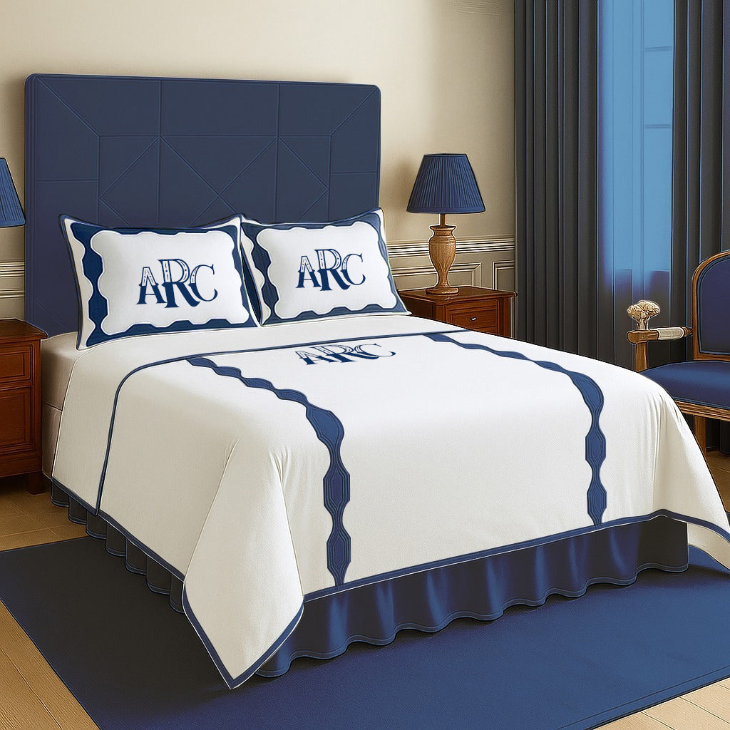 Monogram Hexagonal Applique Border Cotton Duvet Cover Set