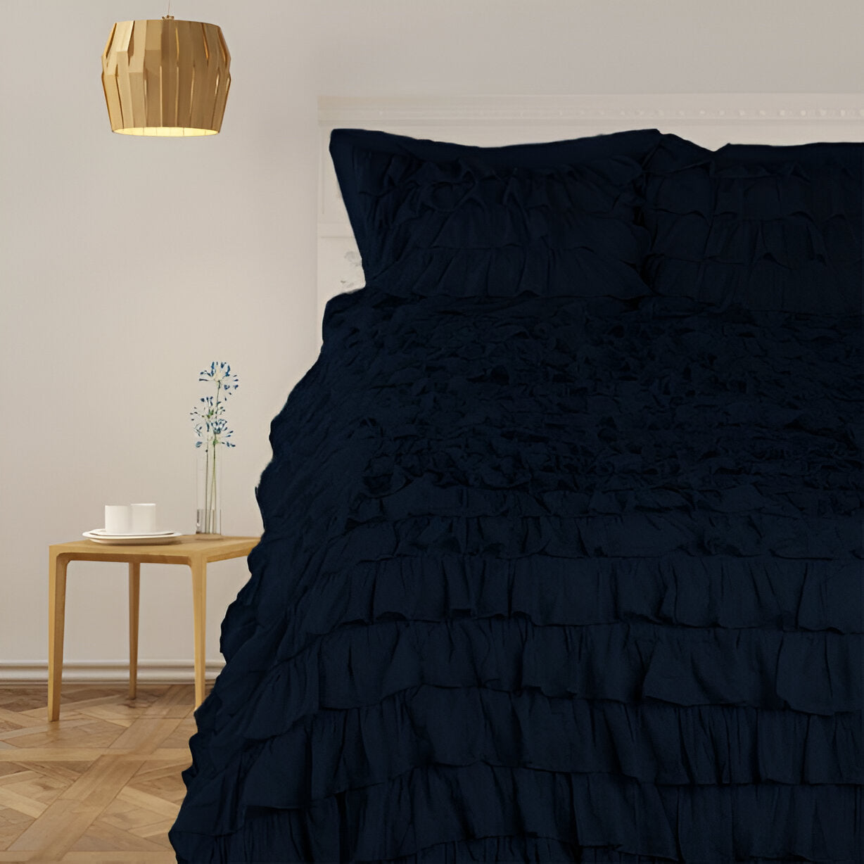 400TC Sateen Solid Cotton Waterfall Ruffle Duvet Cover Set